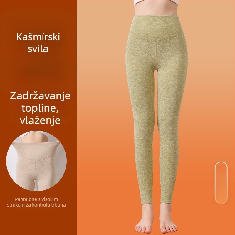 Ženske termalne hlače visokog struka s flis podstavom, poliester, 251–300 g/m²