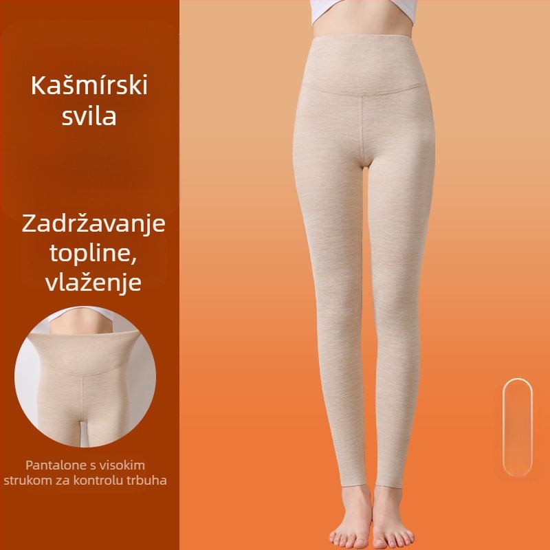 Ženske termalne hlače visokog struka s flis podstavom, poliester, 251–300 g/m²