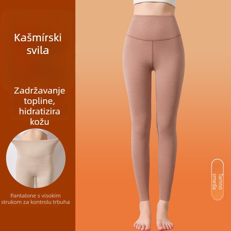 Ženske termalne hlače visokog struka s flis podstavom, poliester, 251–300 g/m²