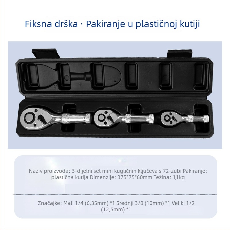Musen Tang 72-uzubni mini brzi navojni ključ s nastavcima – legirana, dvostrani, brzo otpuštanje, za auto i strojarske popravke