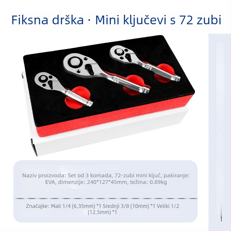 Musen Tang 72-uzubni mini brzi navojni ključ s nastavcima – legirana, dvostrani, brzo otpuštanje, za auto i strojarske popravke