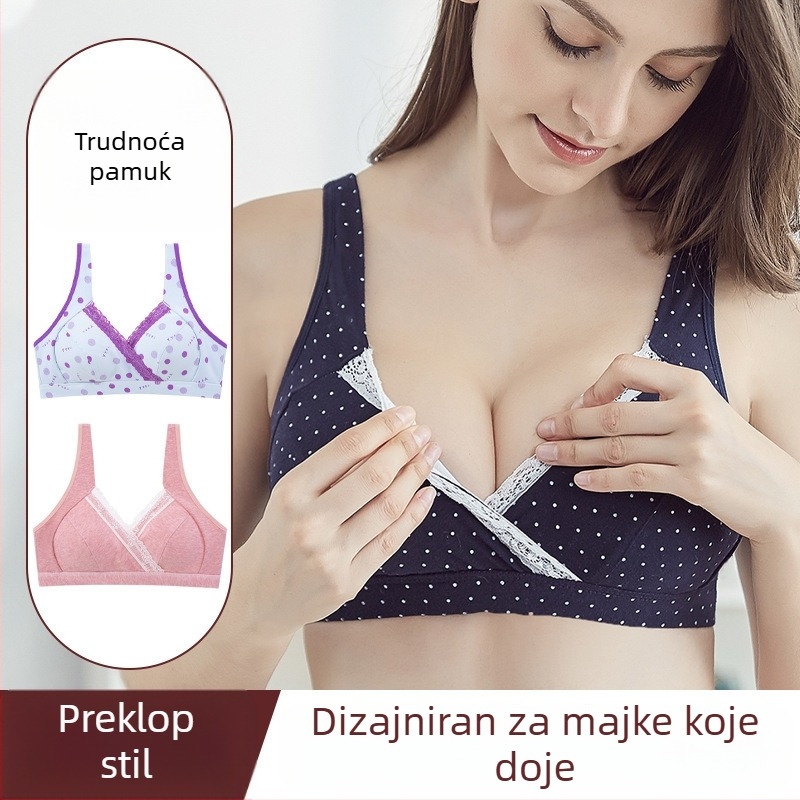 Dojilni grudnjak bez žice, pamuk bogat materijal (90–95%), srednje oblikovane košarice, stražnji troredni zatvarač, za dojenje