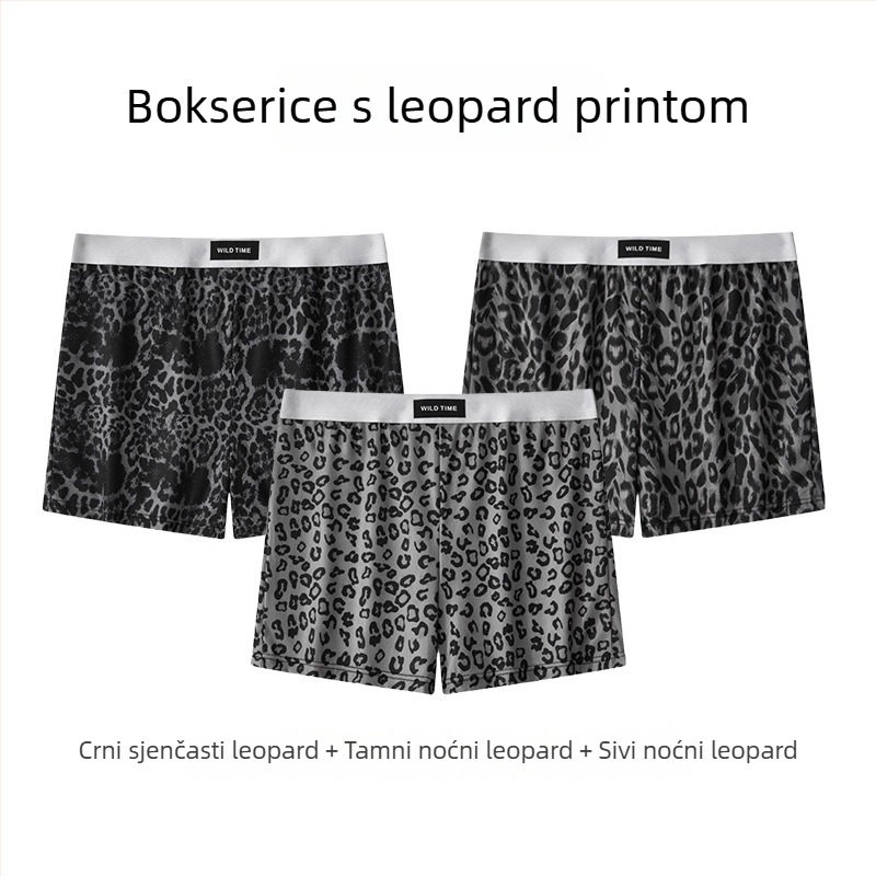Muške bokserice za doma, široki kroj, srednji pojas, poliester s elastanom u preponama, kamuflažni i leopard uzorci