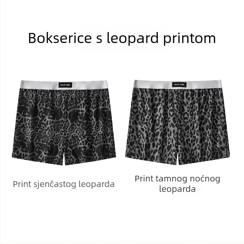 Muške bokserice za doma, široki kroj, srednji pojas, poliester s elastanom u preponama, kamuflažni i leopard uzorci