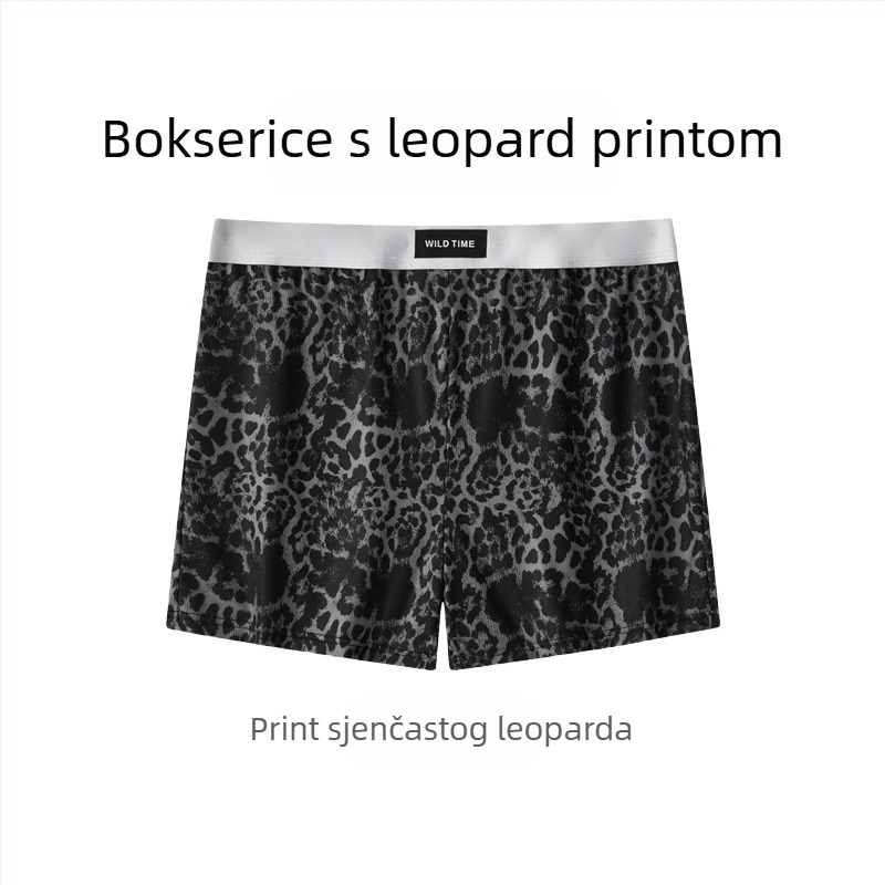 Muške bokserice za doma, široki kroj, srednji pojas, poliester s elastanom u preponama, kamuflažni i leopard uzorci