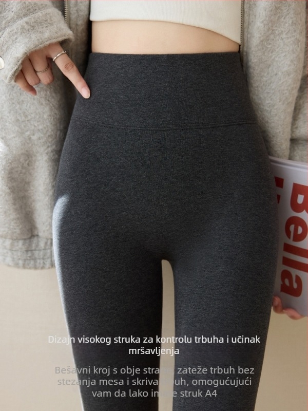 81090 Jesensko-zimske mat leggings s visokim strukom od pamuka i Lycre, s flis unutarnjom, za žene