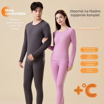 Unisex termalni komplet donjeg rublja — debeli poliester 201-250 g/m², gornji dio s polu-visokom vratom i dugim rukavima, hlače, oblikovanje tijela i zadržavanje topline