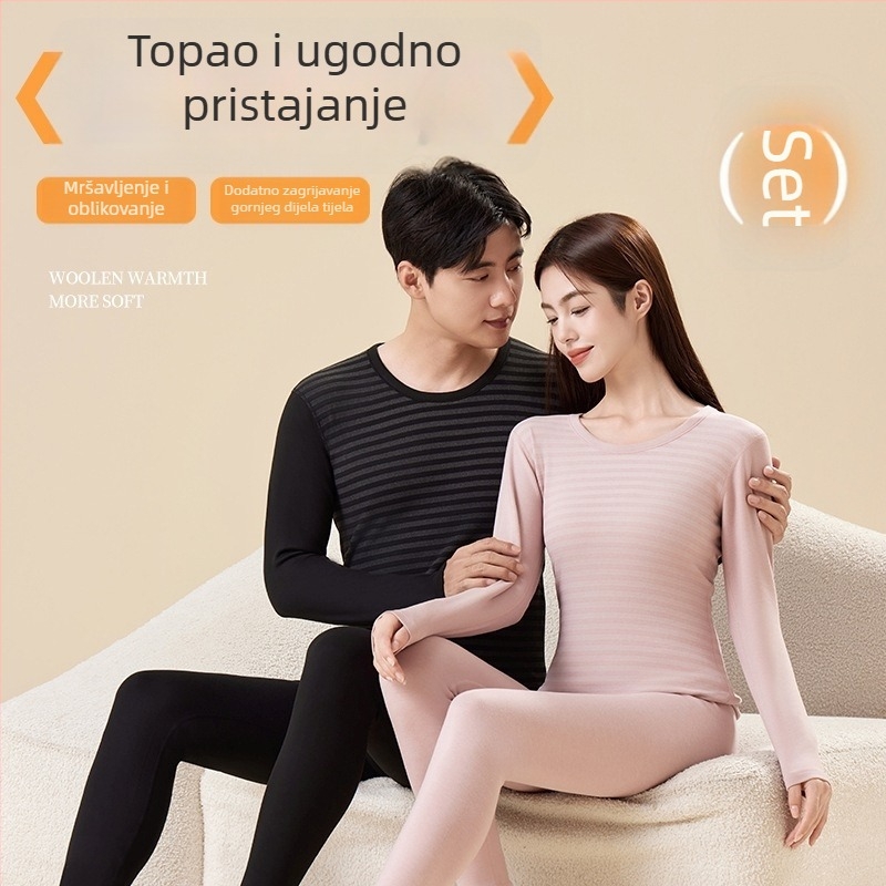 Unisex termalni komplet donjeg rublja — debeli poliester 201-250 g/m², gornji dio s polu-visokom vratom i dugim rukavima, hlače, oblikovanje tijela i zadržavanje topline