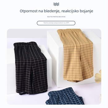 Muške boxerice slobodnog kroja, s visokim strukom, poliester, prugasto-karirani uzorak, prozračne, brzo se suše