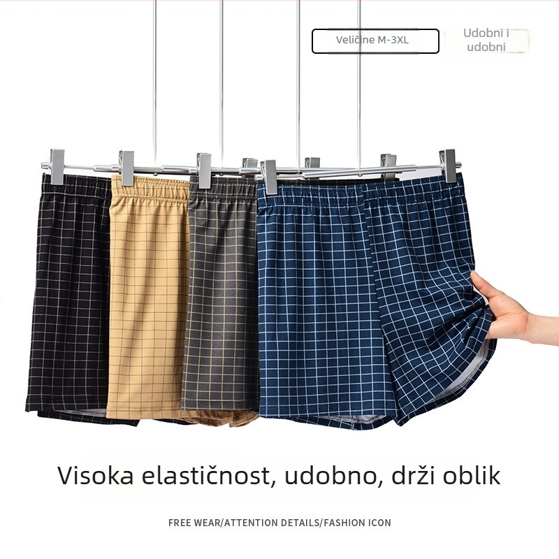 Muške boxerice slobodnog kroja, s visokim strukom, poliester, prugasto-karirani uzorak, prozračne, brzo se suše