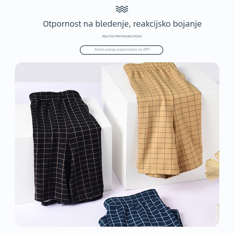 Muške boxerice slobodnog kroja, s visokim strukom, poliester, prugasto-karirani uzorak, prozračne, brzo se suše