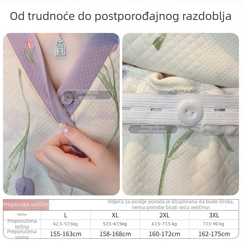 Pamukasti set pidžama za dojenje, s V-izrezom, dugim rukavima i hlačama, jesen-zima, 90-95% pamuka