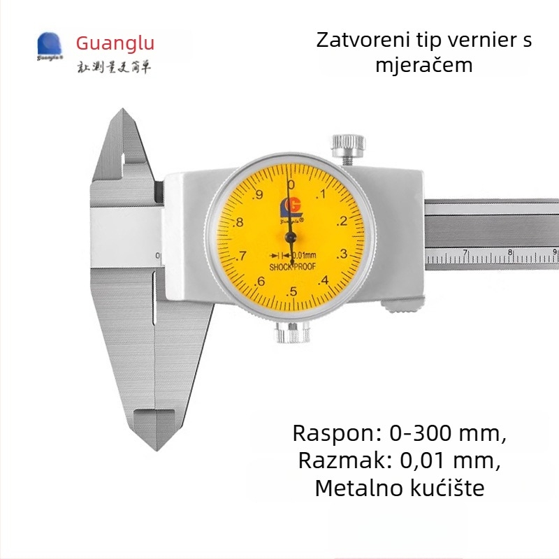 Guilin Guanglu Dvostrano otporan na udarce dial caliper sa satom, visoka preciznost, 0-300mm
