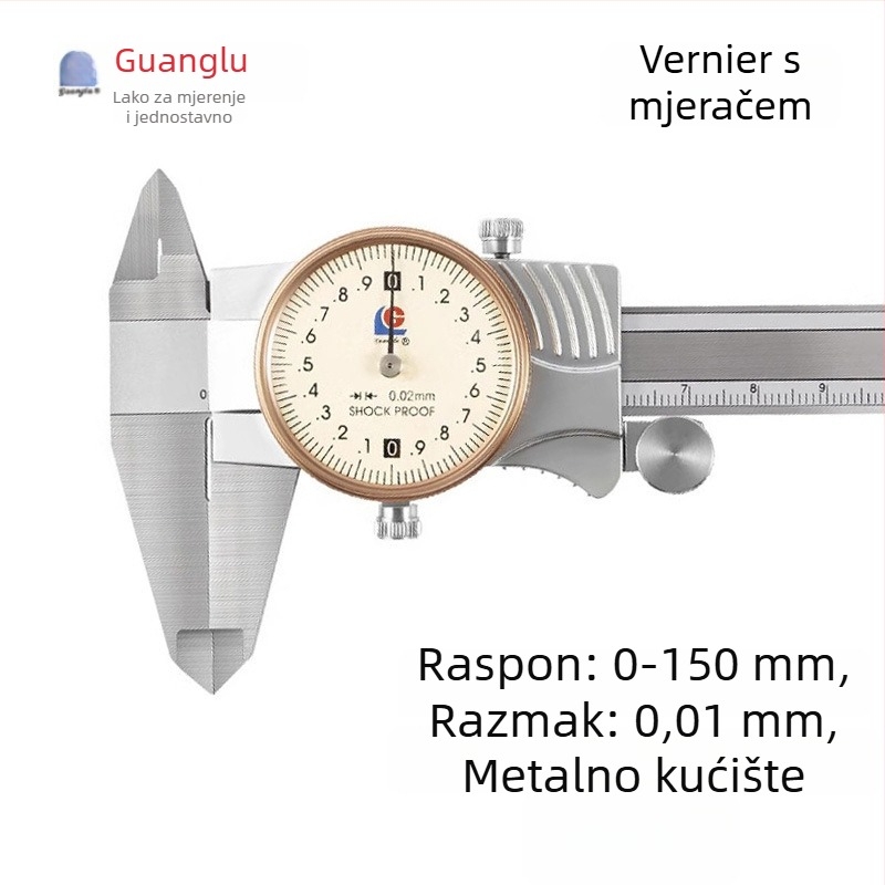 Guilin Guanglu Dvostrano otporan na udarce dial caliper sa satom, visoka preciznost, 0-300mm