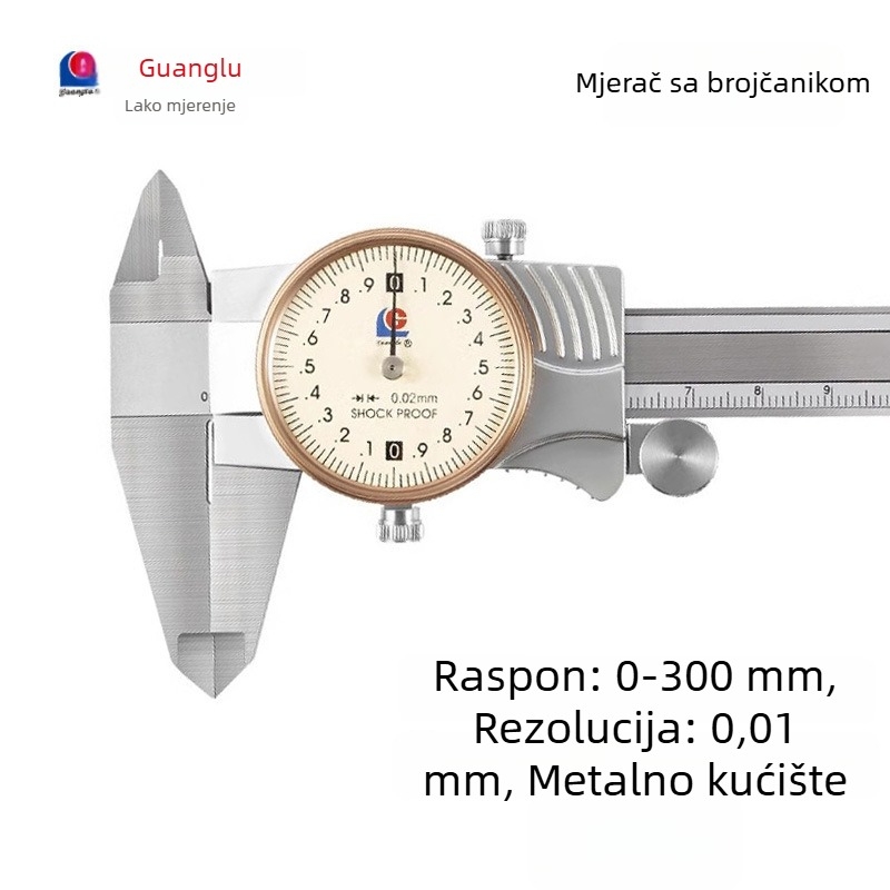 Guilin Guanglu Dvostrano otporan na udarce dial caliper sa satom, visoka preciznost, 0-300mm