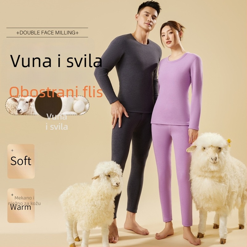 Unisex zimski komplet termalnog donjeg rublja s debelim flisom – top s okruglim izrezom i hlače