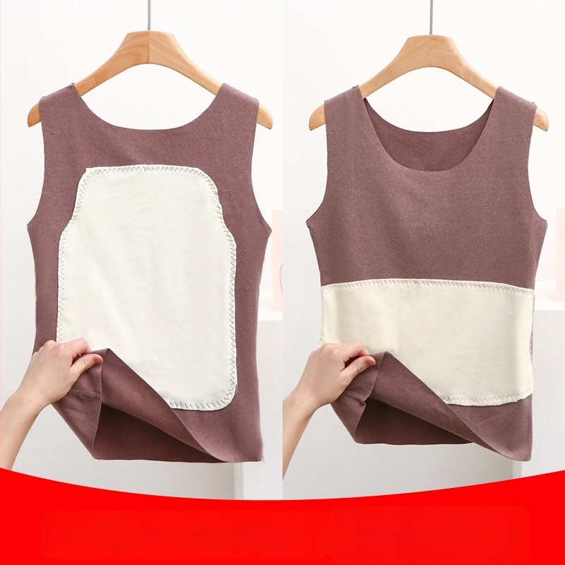 Ženski termalni prsluk s fleec podstavom, bezšivan, debela poliester tkanina Derong, jednobojni dizajn, velur aplikacija, okrugli izrez