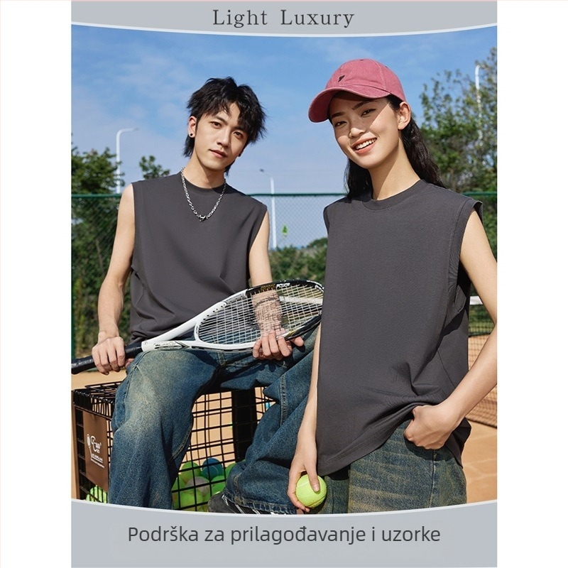 Pamučna Y-oblik vesta s okruglim izrezom, bez rukava, za trčanje i trening, proljeće 2024