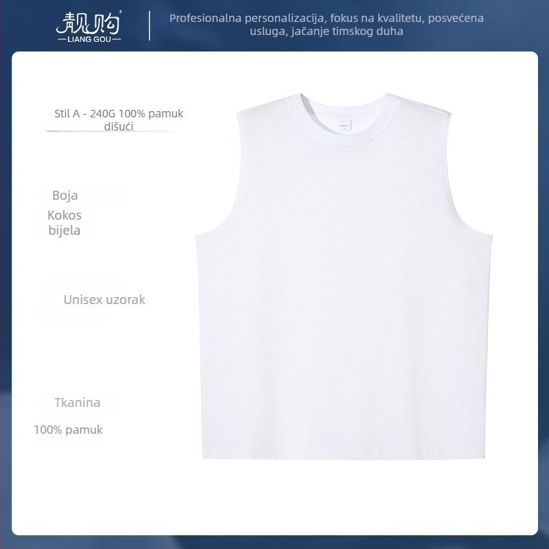 Pamučna Y-oblik vesta s okruglim izrezom, bez rukava, za trčanje i trening, proljeće 2024