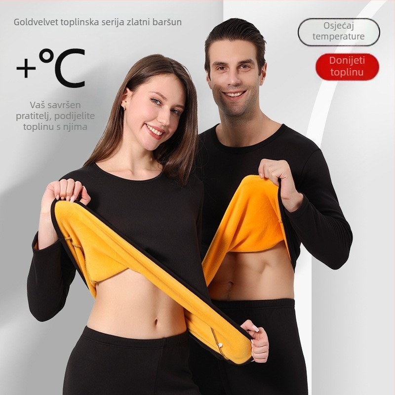 Unisex termalni komplet gornji i donji dio s fleec podstavom, debela tkanina, bez šavova, okrugli izrez