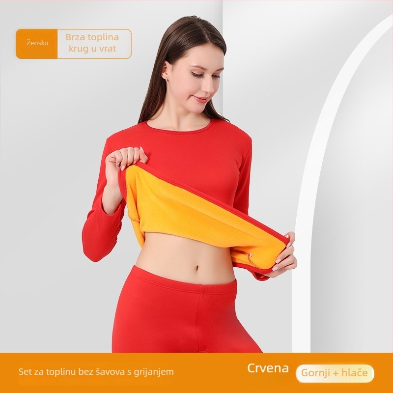 Unisex termalni komplet gornji i donji dio s fleec podstavom, debela tkanina, bez šavova, okrugli izrez