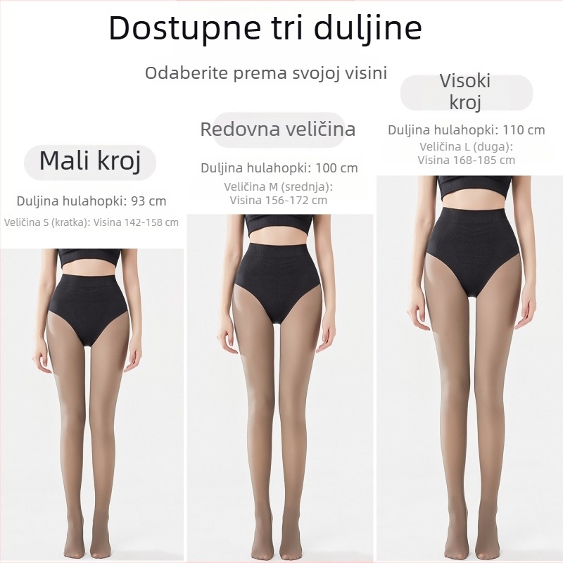 Ženske crne prozirne najlonke s fleis podstavom, sjajan završetak, ultra-dugačke, lagana verzija za proljeće