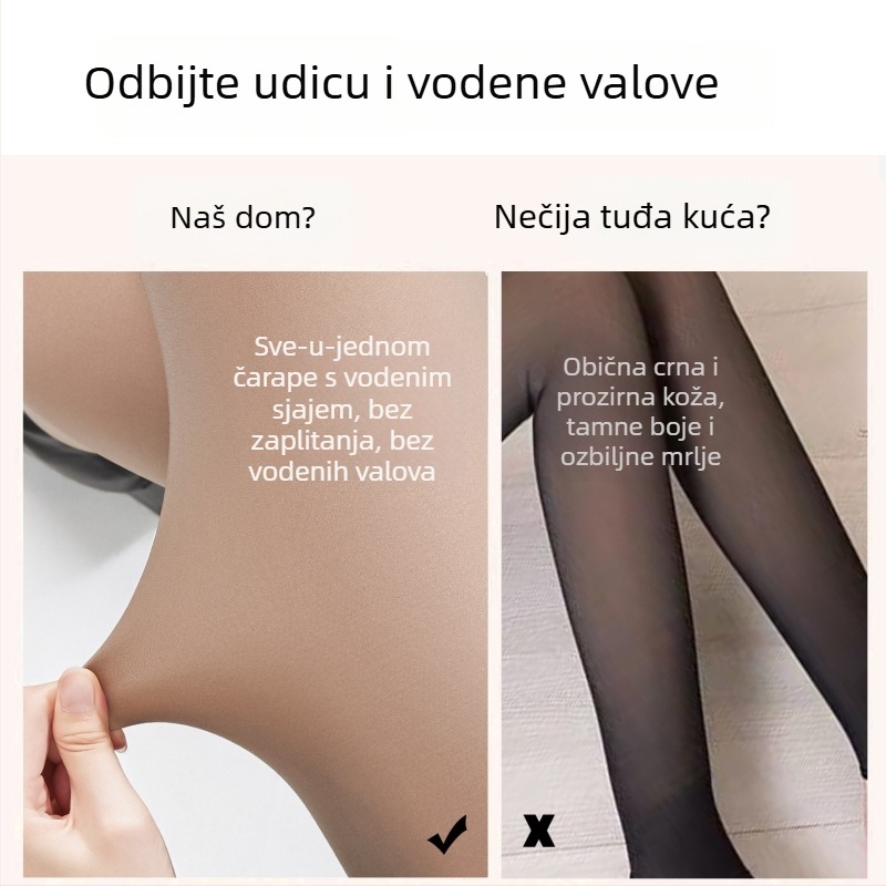 Ženske crne prozirne najlonke s fleis podstavom, sjajan završetak, ultra-dugačke, lagana verzija za proljeće