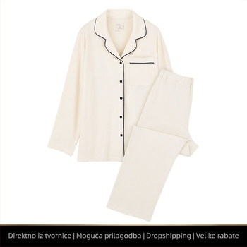 Pidžama Japanskog stila od modalno-bavovne tkanine za žene i muškarce – 54% modal, 39% pamuk, 7% elastan; srednja težina 161–180 g/m²; ovratnik lapel, dugi rukavi, hlače; udobna domaća odjeća za sve sezone