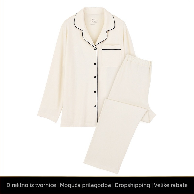 Pidžama Japanskog stila od modalno-bavovne tkanine za žene i muškarce – 54% modal, 39% pamuk, 7% elastan; srednja težina 161–180 g/m²; ovratnik lapel, dugi rukavi, hlače; udobna domaća odjeća za sve sezone