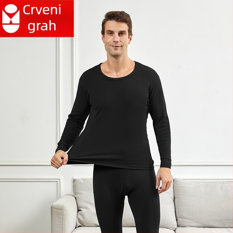Muški pamuk termoski komplet s srednje visokim ovratnikom, udoban kroj, jednoslojni, ekstra debela tkanina 301–350 g/m², podstava od pamuka 100%, za starije muškarce.