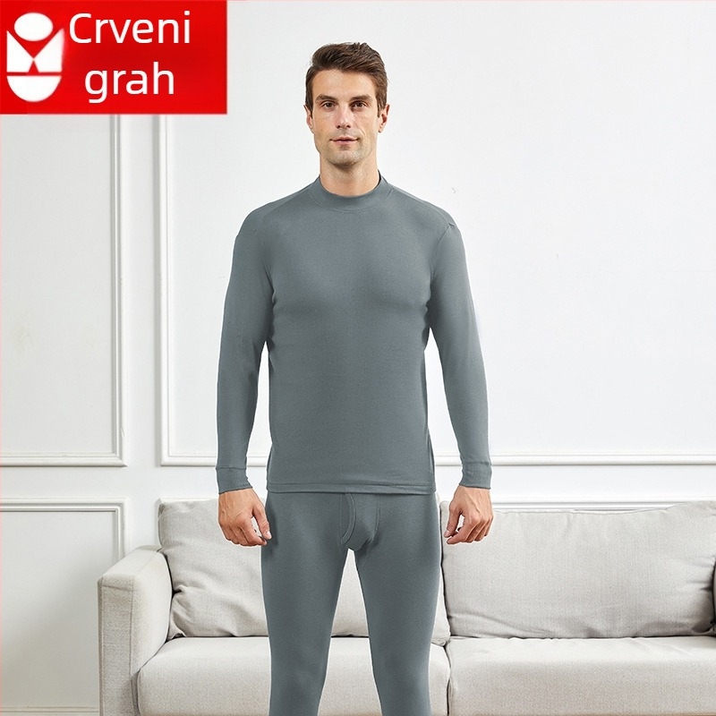 Muški pamuk termoski komplet s srednje visokim ovratnikom, udoban kroj, jednoslojni, ekstra debela tkanina 301–350 g/m², podstava od pamuka 100%, za starije muškarce.