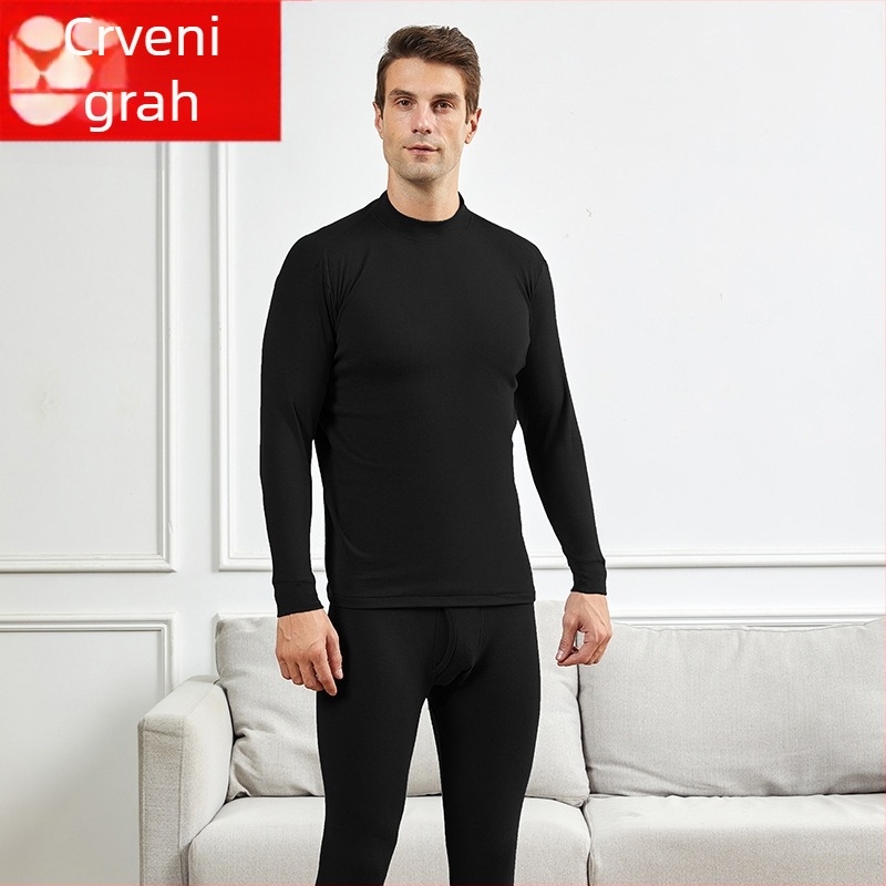 Muški pamuk termoski komplet s srednje visokim ovratnikom, udoban kroj, jednoslojni, ekstra debela tkanina 301–350 g/m², podstava od pamuka 100%, za starije muškarce.