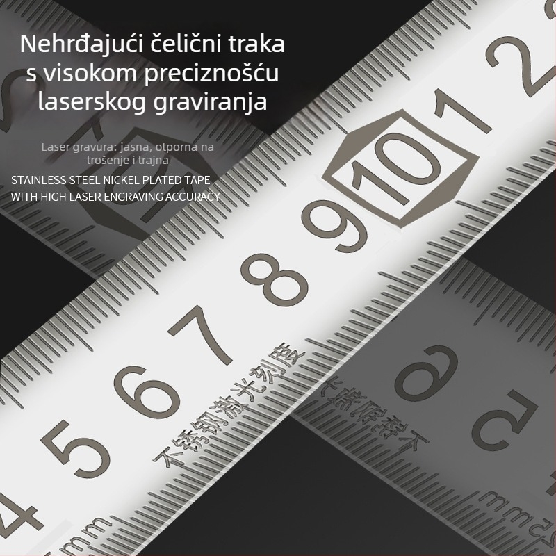Laser-gravirana mjerenja traka od nehrđajućeg čelika, vodootporna, otporna na koroziju, visoka preciznost, otporna na habanje za gradilište i kućnu upotrebu