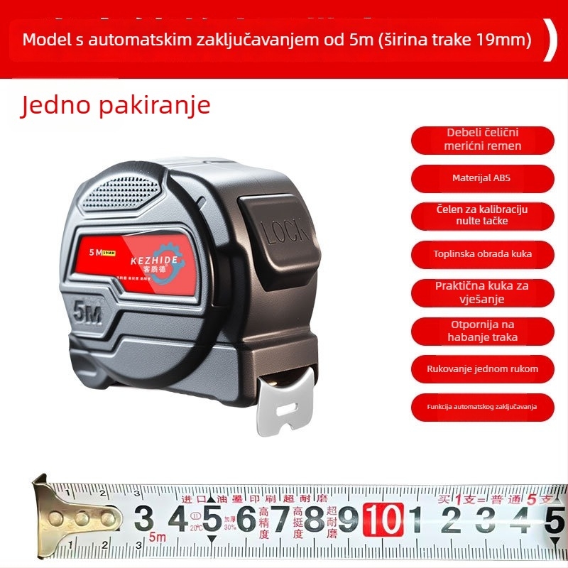 Visoko precizna mjeračka traka s automatskim zaključavanjem, 5 m (Marka: Customer quality; Raspon mjerenja: 5 m; Tip mjernog alata: mjerni trak)