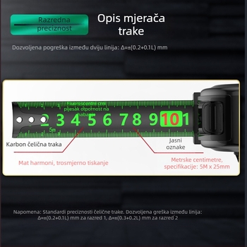 Randy čelična mjeračka traka s fluorescencijskim trakom, inčni jedini