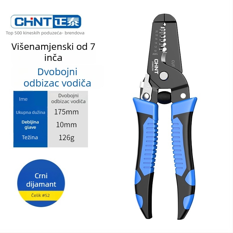 Chint Višefunkcionalne kliješta za skidanje izolacije žica – Profesionalni alati za skidanje izolacije, krimpanje i rezanje; Oblik: kliješta za skidanje izolacije; Težina: 0.11