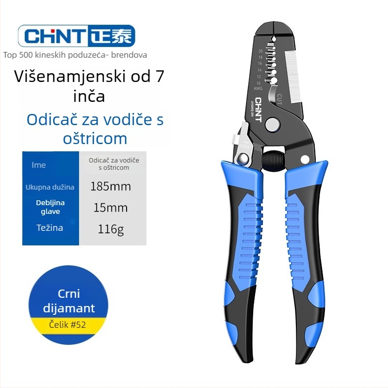 Chint Višefunkcionalne kliješta za skidanje izolacije žica – Profesionalni alati za skidanje izolacije, krimpanje i rezanje; Oblik: kliješta za skidanje izolacije; Težina: 0.11