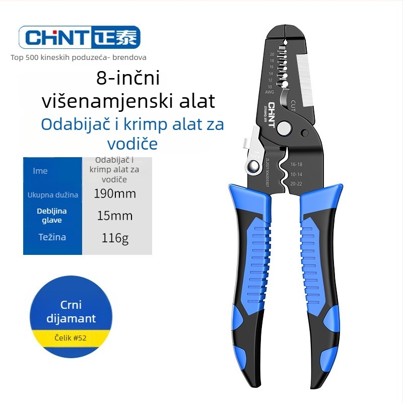 Chint Višefunkcionalne kliješta za skidanje izolacije žica – Profesionalni alati za skidanje izolacije, krimpanje i rezanje; Oblik: kliješta za skidanje izolacije; Težina: 0.11