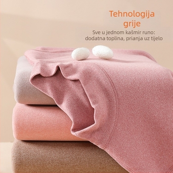 Ženski termalni set s flis podstavom, s okruglim izrezom, debeli i topli zimi