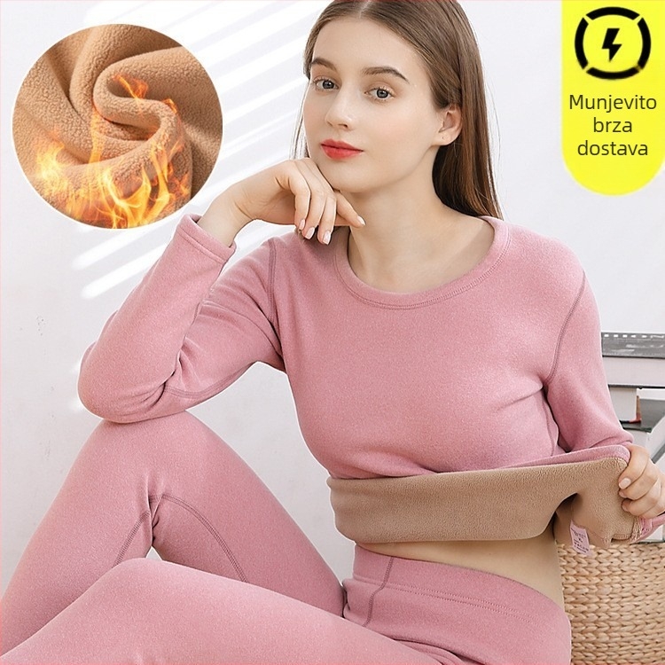 Ženski termalni set s flis podstavom, s okruglim izrezom, debeli i topli zimi