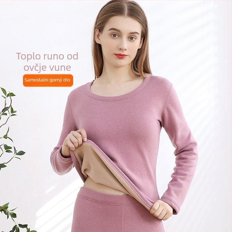Ženski termalni set s flis podstavom, s okruglim izrezom, debeli i topli zimi