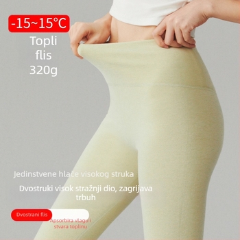 Ženske akrilne termalne hlače za bazni sloj s fleec podstavom, iznimno debeli, dvostrano četkano unutrašnjost, visoki struk, antibakterijski