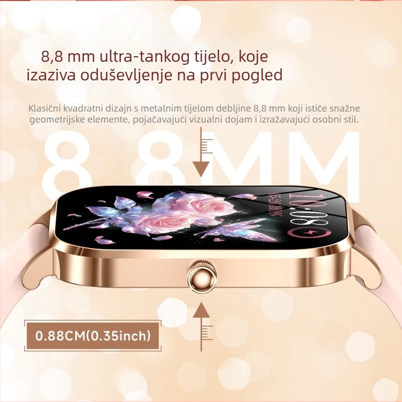 MK90 pametni sat s iznimno tankim dizajnom, Bluetooth pozivi, praćenje srčanog ritma, mjerenje krvnog tlaka, praćenje sna, trajanje baterije 7–14 dana