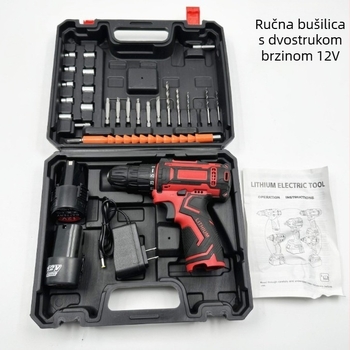 12V bežični bušilica/vijakovač s kontinuirano varijabilnom brzinom, punjiva litij baterija, četkasti motor, naprijed i natrag