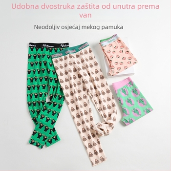 Ženske pamučne tople hlače s printom crtića, srednji pojas, tijesan kroj, jednodijelne