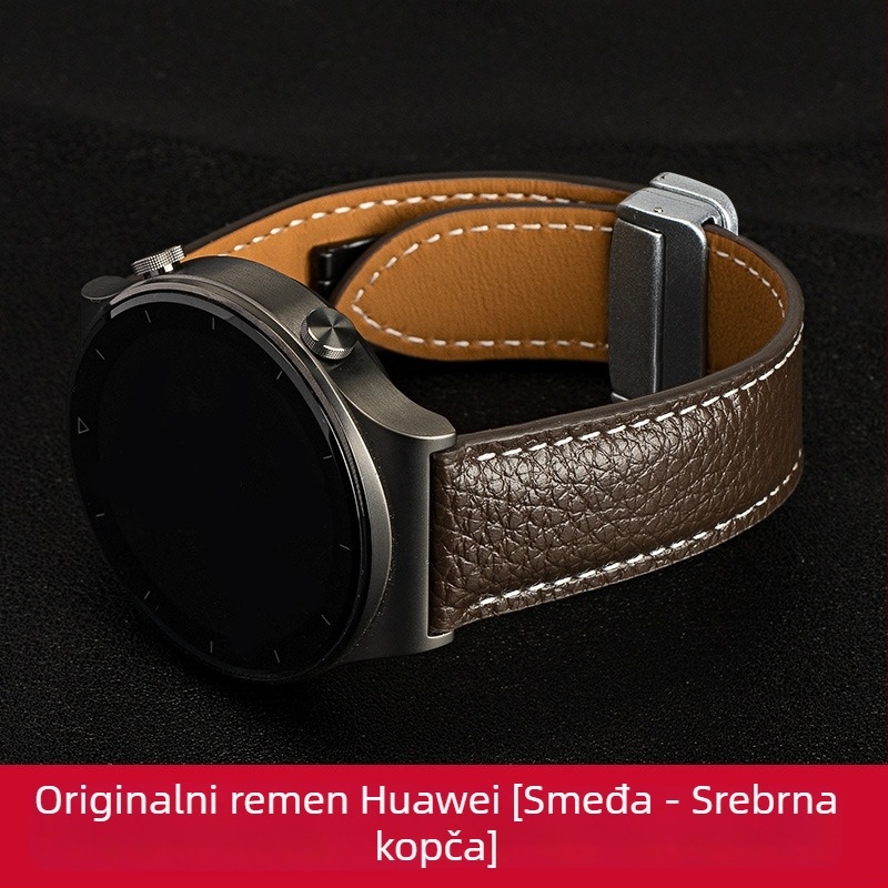 Kožna narukvica s lychee uzorkom za Huawei GT3 Pro i satove Watch 2/4/5/6, magnetska kopča, muški minimalistički stil