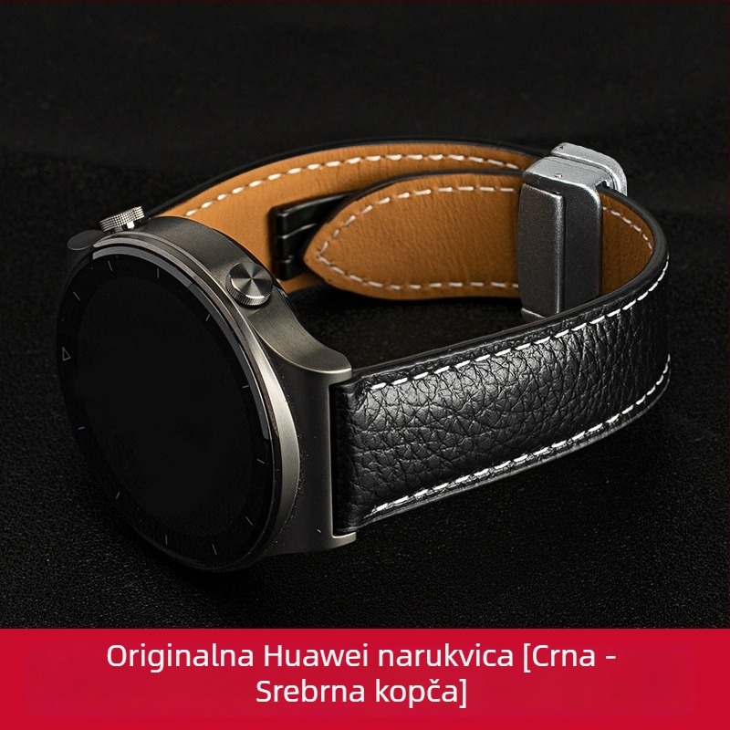 Kožna narukvica s lychee uzorkom za Huawei GT3 Pro i satove Watch 2/4/5/6, magnetska kopča, muški minimalistički stil
