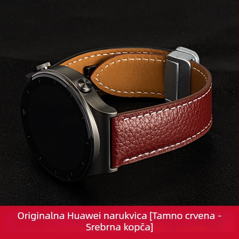 Kožna narukvica s lychee uzorkom za Huawei GT3 Pro i satove Watch 2/4/5/6, magnetska kopča, muški minimalistički stil