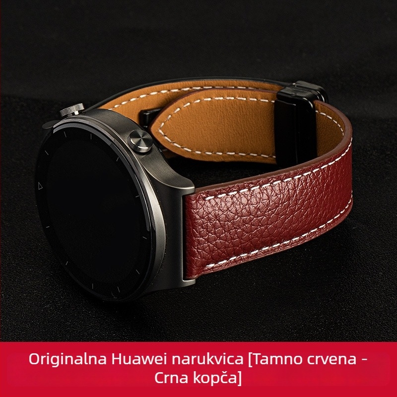 Kožna narukvica s lychee uzorkom za Huawei GT3 Pro i satove Watch 2/4/5/6, magnetska kopča, muški minimalistički stil