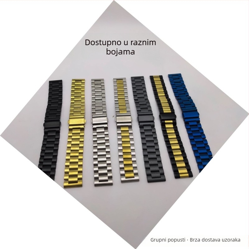 Nerđajući čelični remen za sat s dizajnom od tri perlice, kompatibilan s Apple Watch S10 i Huawei GT5, širina 20/22 mm